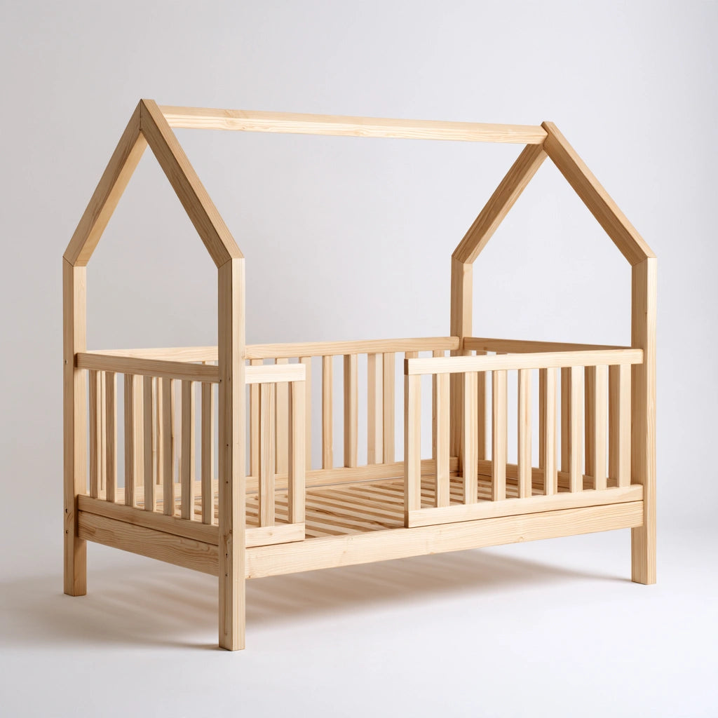 Kinderbett in Hausform, aus Holz, Farbe: hellbraun