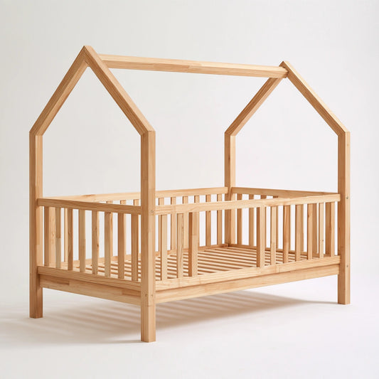 Kinderbett in Hausform, aus Holz, Farbe: hellbraun
