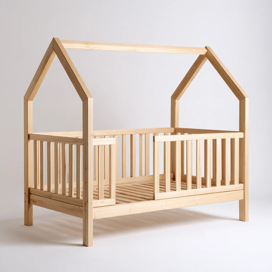 Kinderbett in Hausform, aus Holz, Farbe: hellbraun